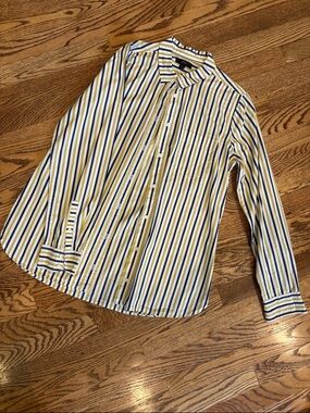 J. Crew Vertical Striped Button-Up Blouse in Yellow, Blue & White
